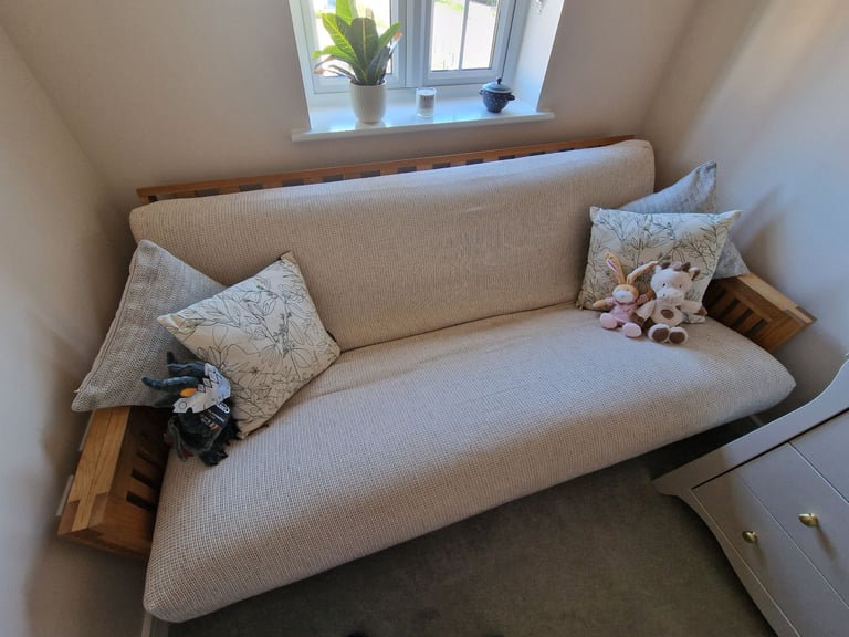 Futon company solid oak 3 seater sofa bed