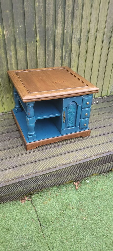 Pine coffee table painted blue