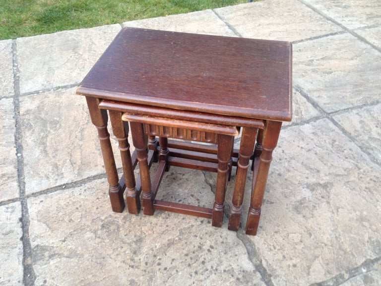 image for Solid oak nest of tables , tudor farmhouse style