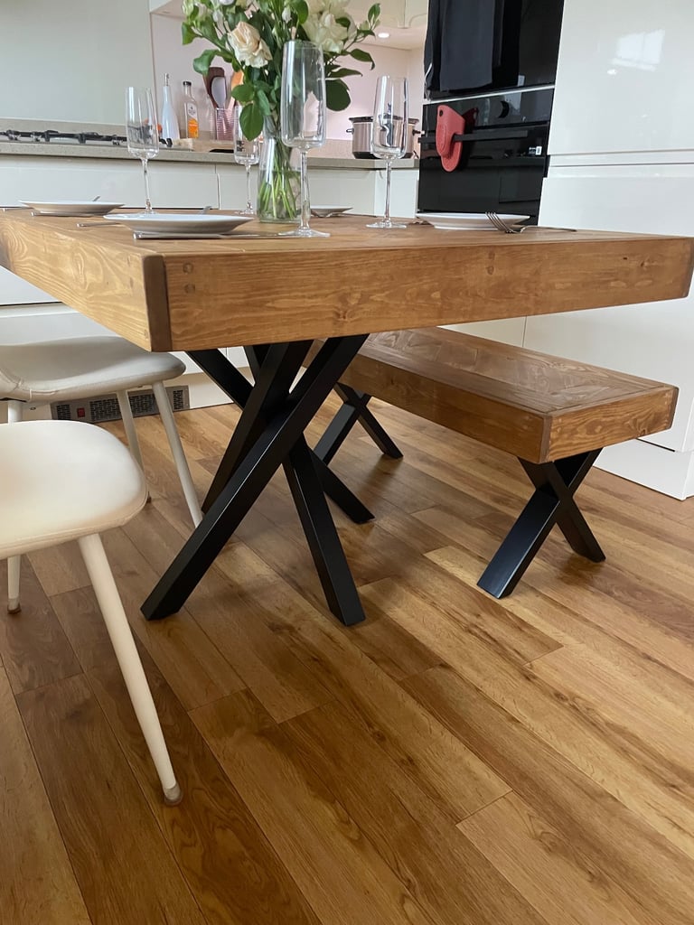 Herringbone Design Dining Table with Bench