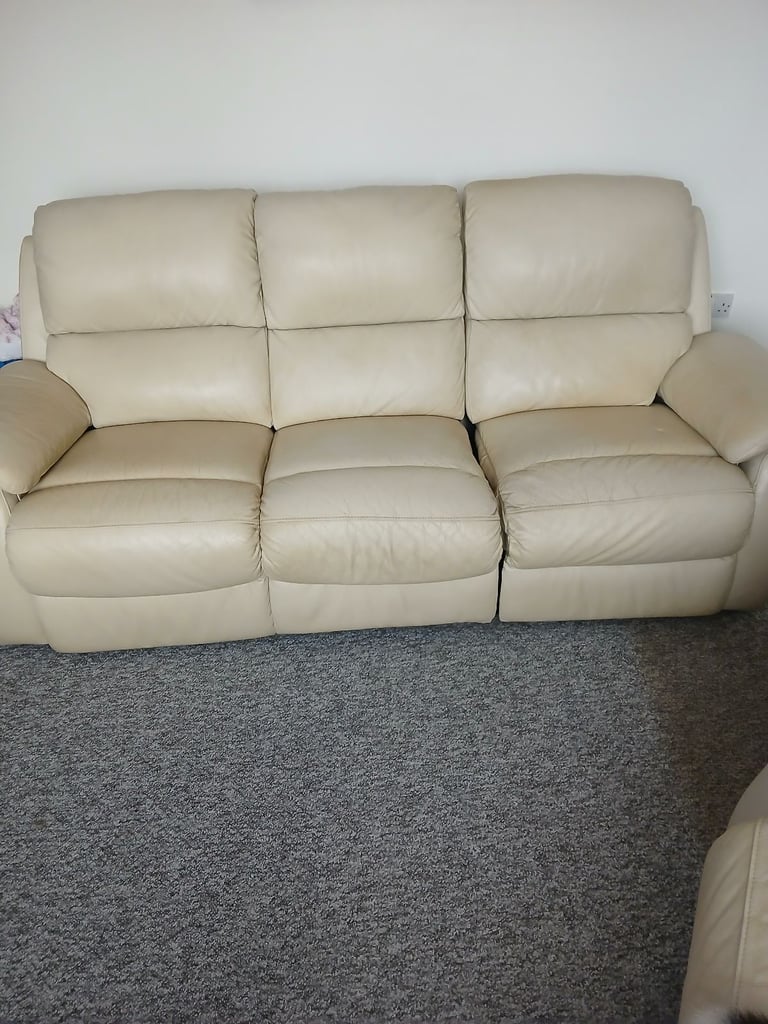 3&2 leather recliner sofas and footstool 