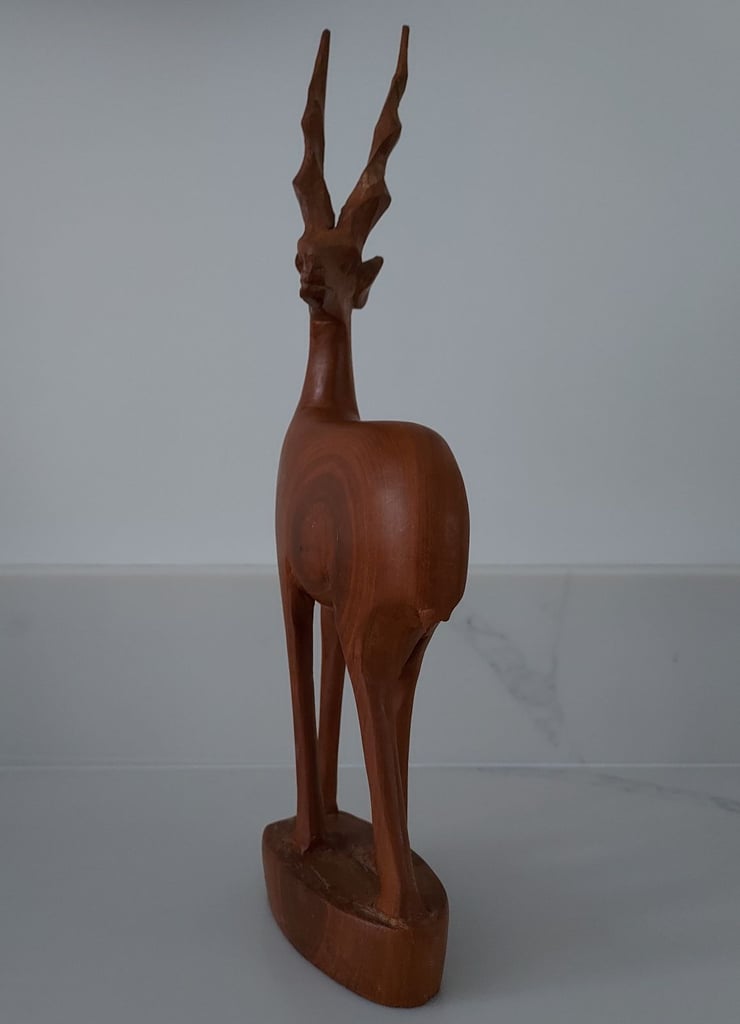 Vintage Carved Wooden Ornamental Standing Deer 30 cm Tall