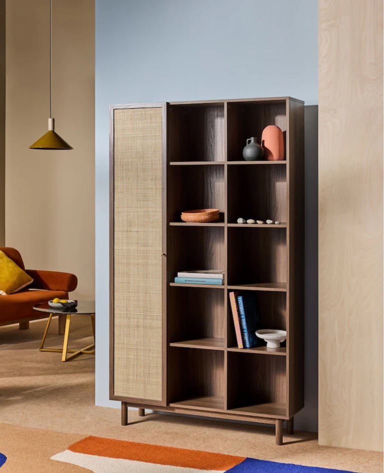 Dark Oak Rattan effect book case