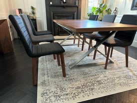 Dwell Walnut 6 - 10 seater extending dining table & 6 chairs