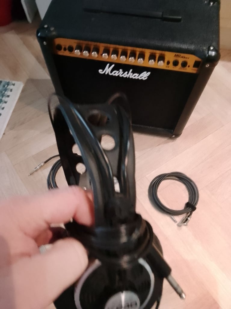 Marshall MG30 DFX amp with a marshall Jackhammer peddle and 2 leads with headphones 