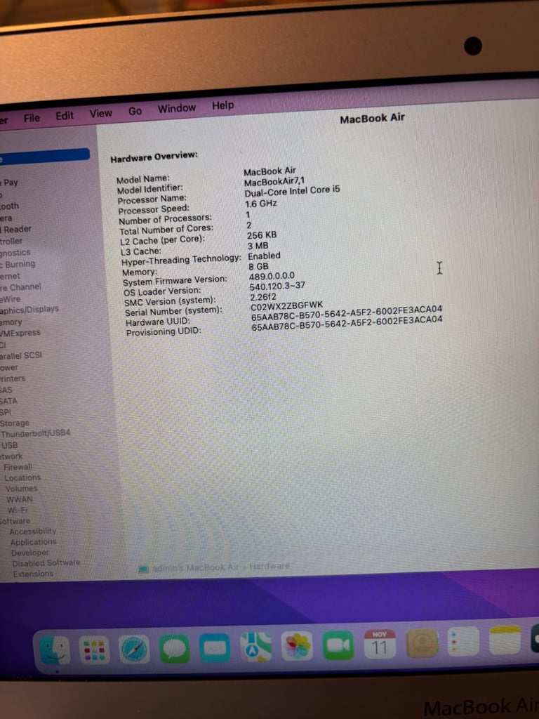 MacBook Air 11” 8GB Ram 250GB SSD