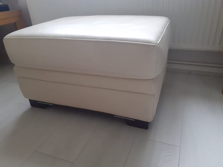 image for Cream large leather pouffe