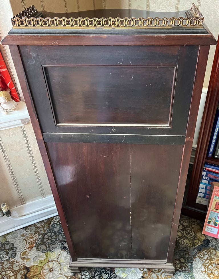 Antique Edwardian Carved Mahogany Sheet Music Cabinet with Velvet Lined Shelves