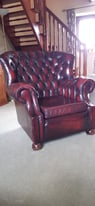 Large red leather armchair