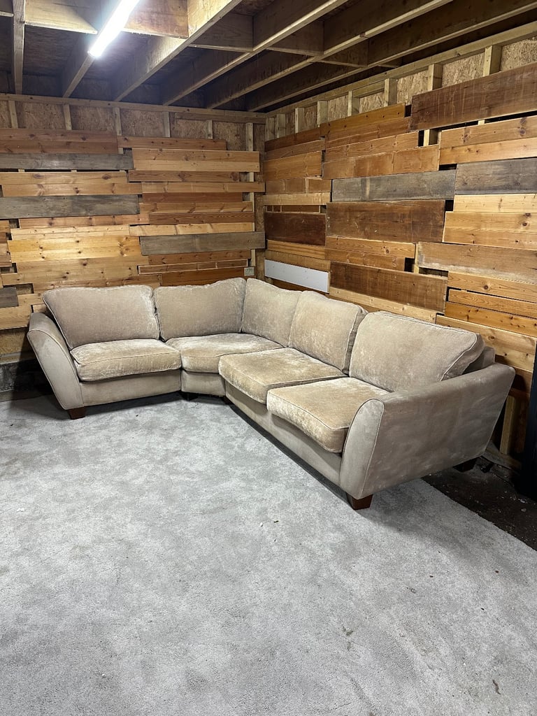 Beige crushed velvet corner sofa *free local drop off*