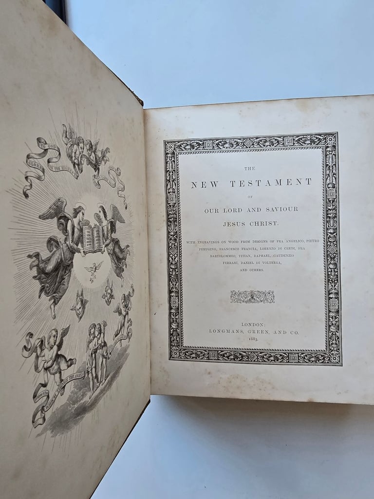 1883 Antique Large KJV New Testament w/Engravings Leatherbound English Bible Complete -142 Y/O