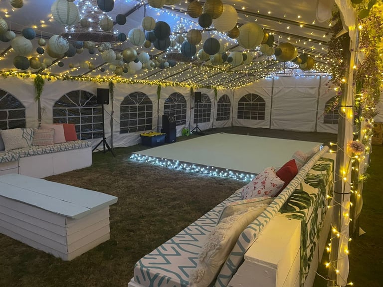 Wedding / Party Setup Including Marquees, Seating, Tables and Decorations.