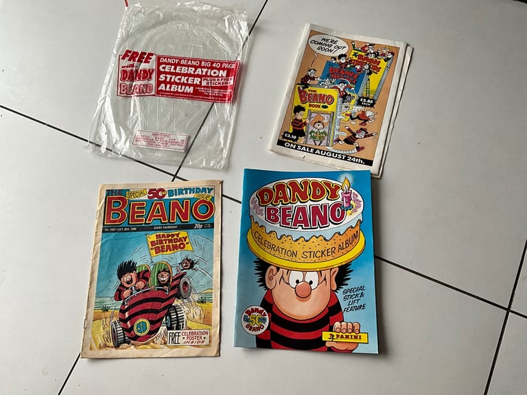 image for 50th birthday edition of Beano complete with sticker book and poster