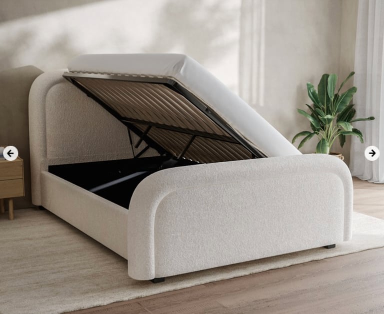 King Size Ottoman Boucle Cream Bed 