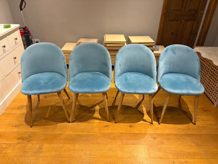 4 Velvet Blue Dining Chairs 