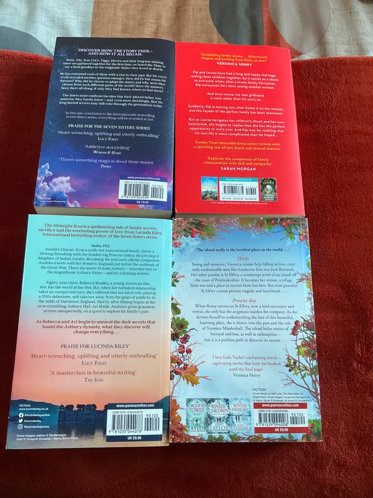 Four paperbacks by Lucinda Riley, Lulu Taylor and Erica James