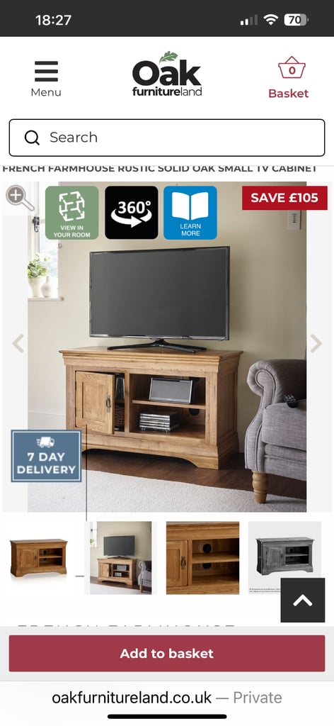 💙📺 Oak Furnitureland solid oak tv unit cabinet from the French Farmhouse rustic range 