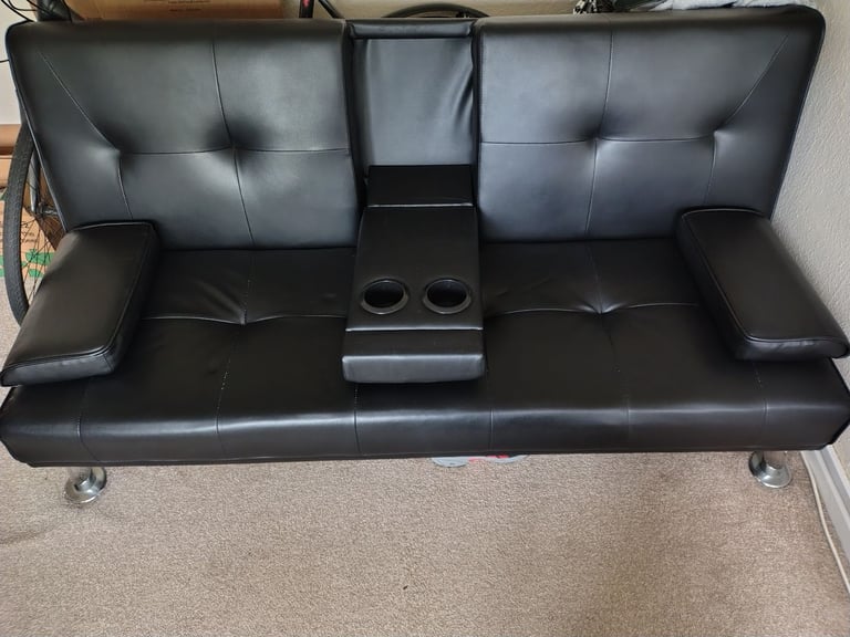 image for Manhattan Sofa Bed 2 Seater Faux Leather Click Clack - Black