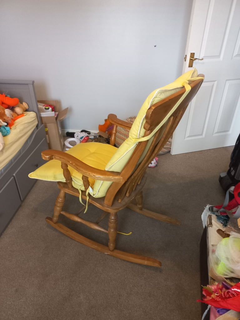Rocking Chair with Full-Back Yellow Cushion Cover