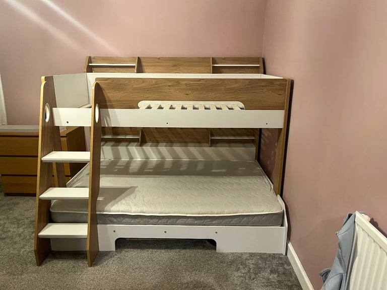 Triple Storage Bunk Bed White & Oak