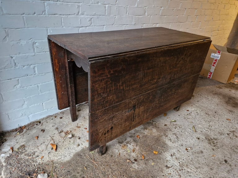 Dining Table, Drop Leaf, Solid Oak, Antique 