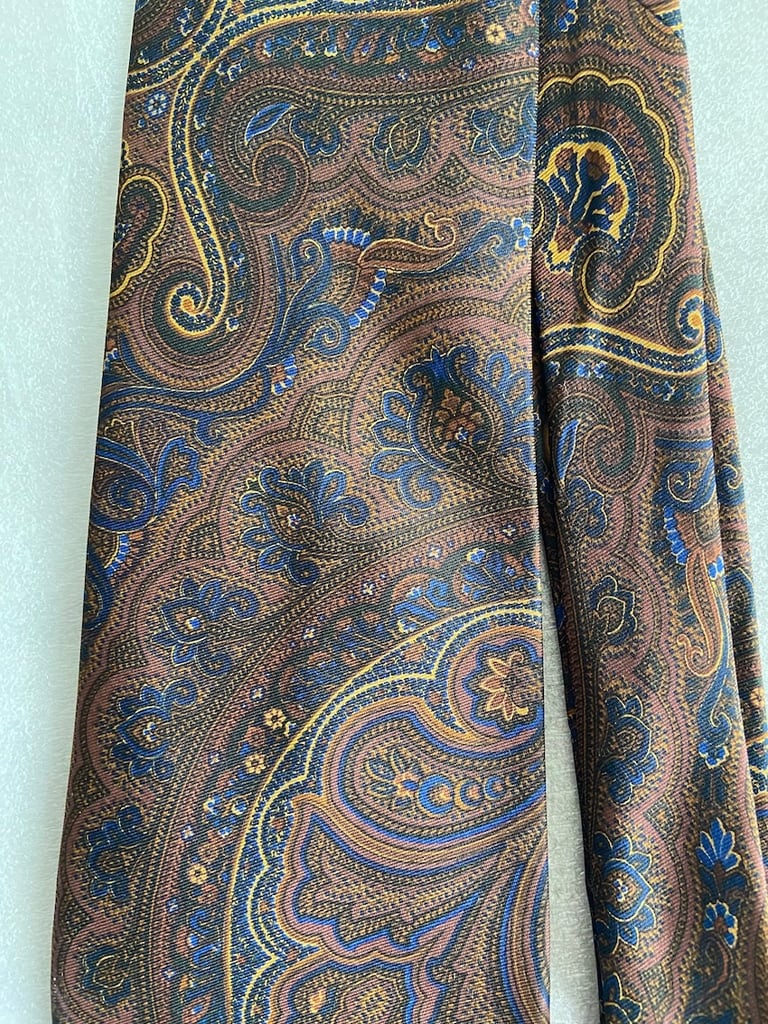 Liberty Necktie in brown and blue paisley pattern, 100% Silk