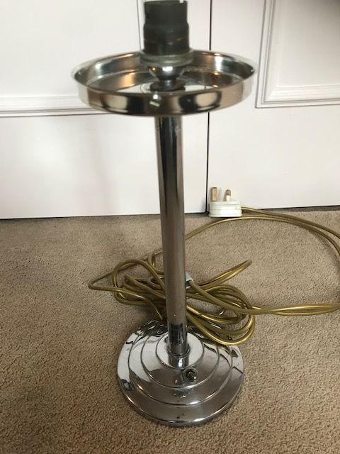Genuine Art Deco Lamp circa mid to late 1930 with elegant straight stem and heavy chrome base