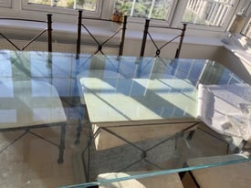Large glass dining table and 8 chairs