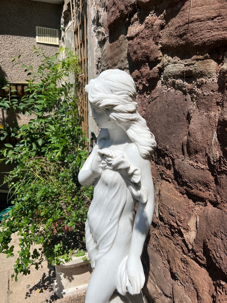 Solid carved marble garden statue . Large! 