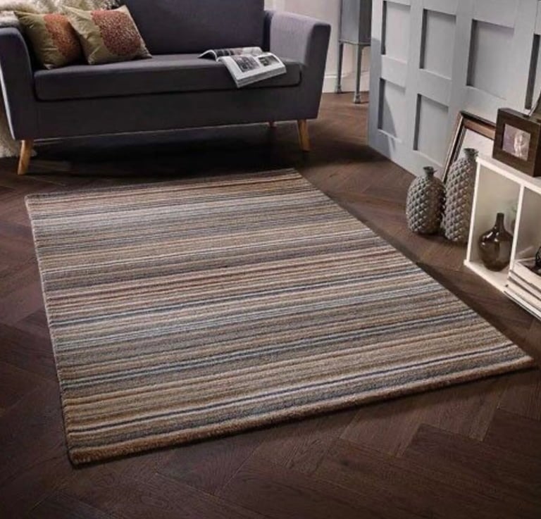 image for Fine stripe brown colour rug. Large size 160 cm x 230 cm. Thick rug. 