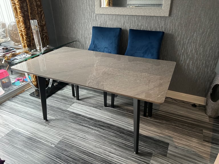 Marble Glass Top Dining Table