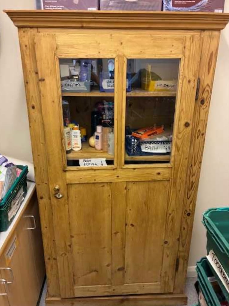 image for Pine Wood Cupboard 3 Shelves with Glass Door