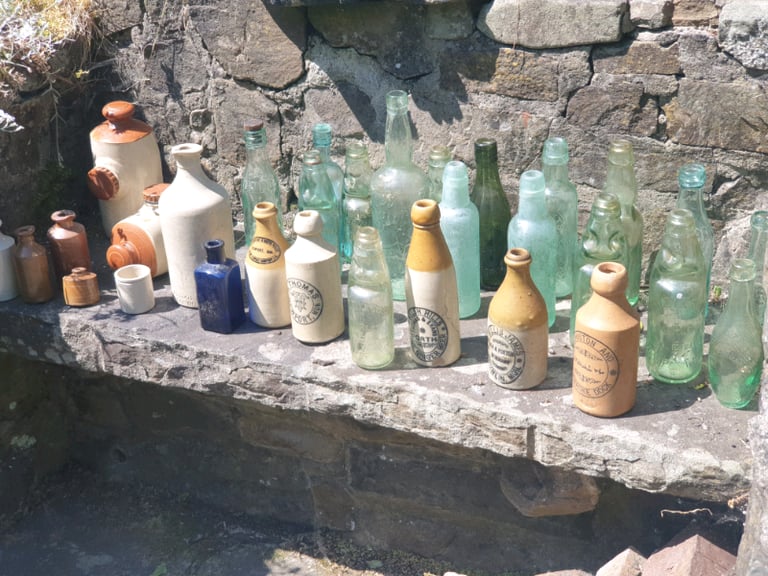 Job lot antique stoneware & glass bottles , ginger beer, mineral water