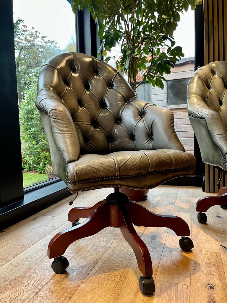Pair of 2 Vintage Leather Chesterfield Armchairs