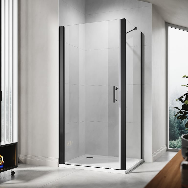 image for New Black Frameless Pivot Shower Enclosure + Tray 900 x 760mm RRP £485 Our Price £320