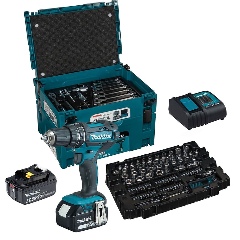 🟩 Makita DHP482JX13 Cordless Drill Set | 18V LXT | 2x 3.0Ah Batteries + 120-Piece