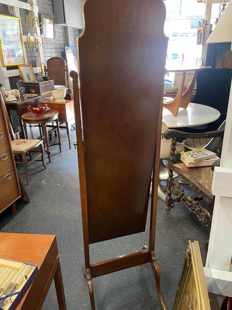 Antique walnut cheval mirror