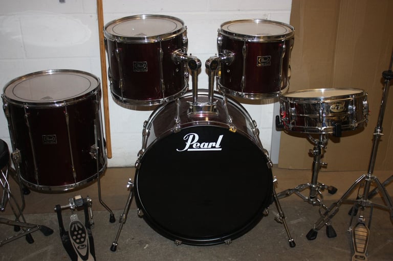 Pearl Export Wine Red 5 Piece Refurbished Drum Kit ~ 22in Bass ~ Hardware Included ~ £450 ono