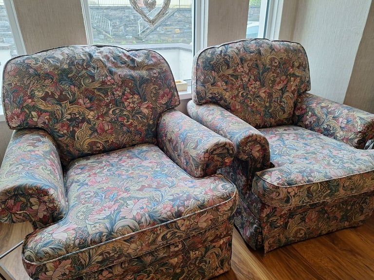 image for Pair of floral Pattern McKinney Armchairs