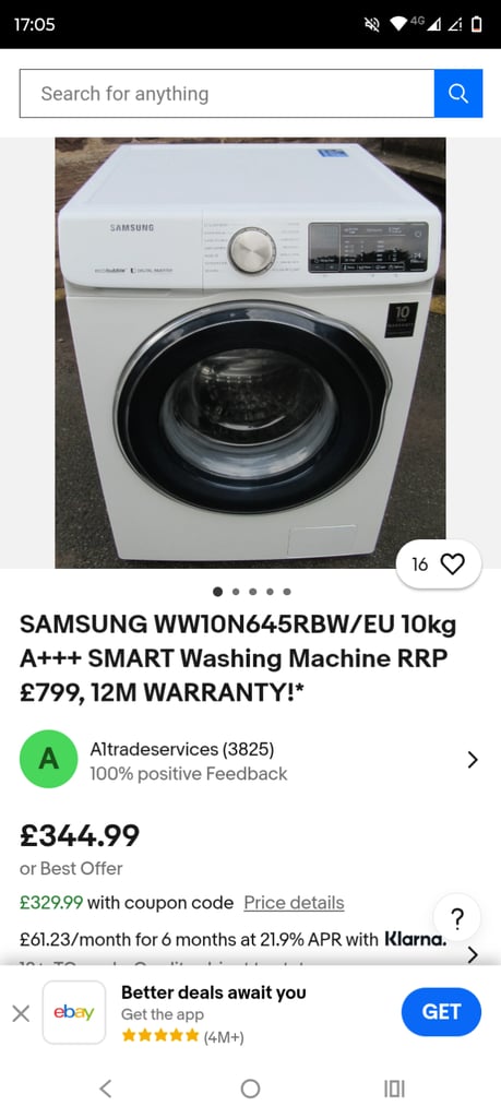 image for 10 kg Samsung eco bubble smart wifi washing machine
