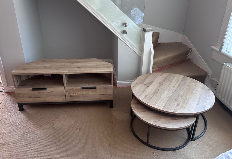 NEXT Light Oak Corner TV unit and Matching Nest of Tables