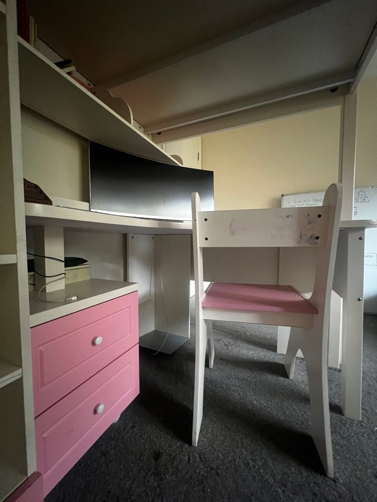 Bunk bed wardrobe desk, table and chair