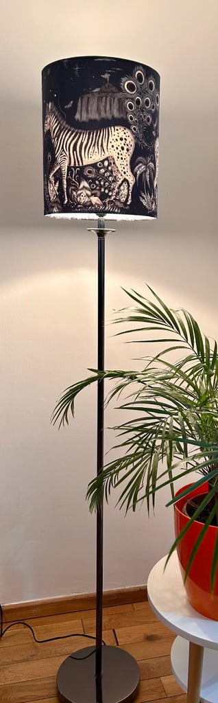 Tall floor / standard lamp with BN Emma Shipley  Zebra Lost World shade in velvet 🦓