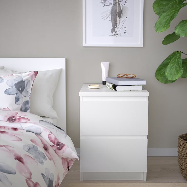 Pair Of White Two Drawer IKEA MALM Bedside Tables 