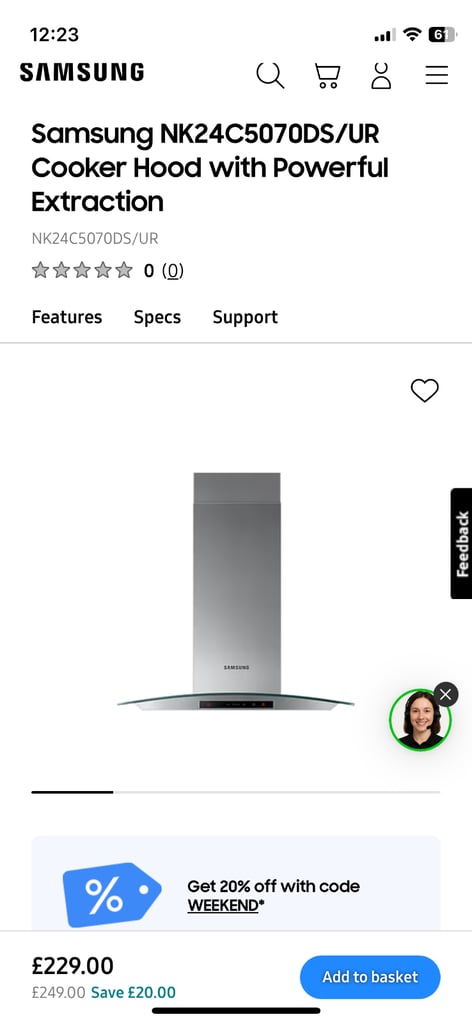 Samsung kitchen extraction hood