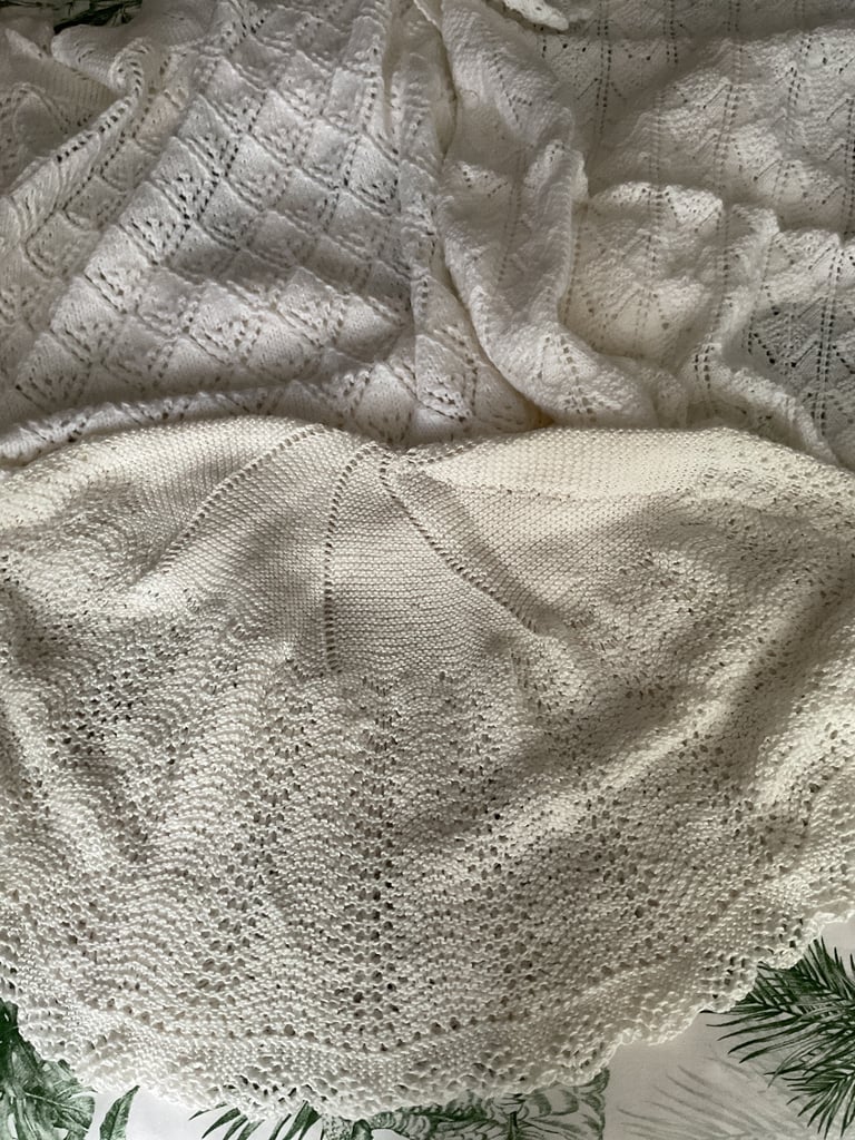 Baby cardigans/jackets etc, blankets and shawls, all hand knitted