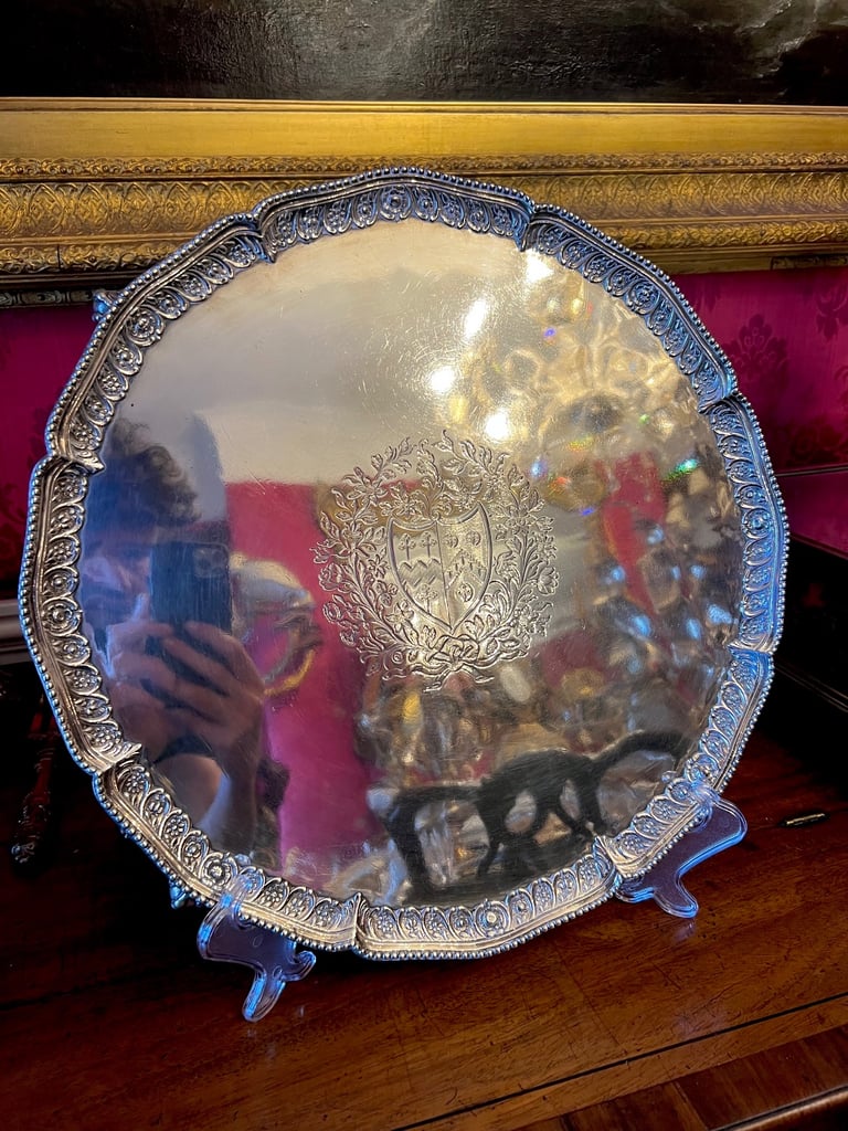 image for Large antique sterling silver Georgian hallmarked salver / tray 925