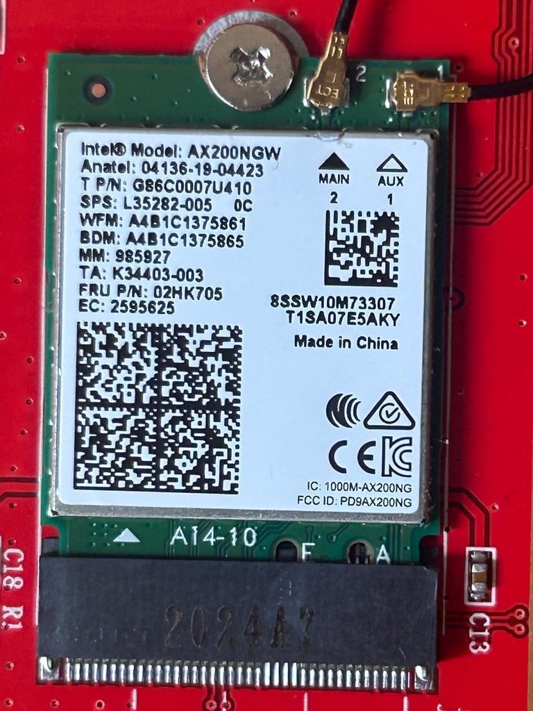 Intel AX200NGW WiFi 6 Bluetooth Dual Band 2.4GHz 5GHz M.2 in PCIe card & antenna