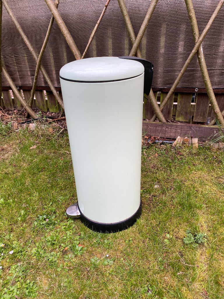 Large kitchen pedal bin, light green colour, used