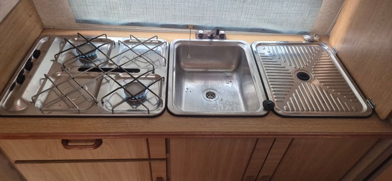 CRAMER D-5750 stainless steel kitchen gas hob with grill, sink and drainer for caravan camper boat.